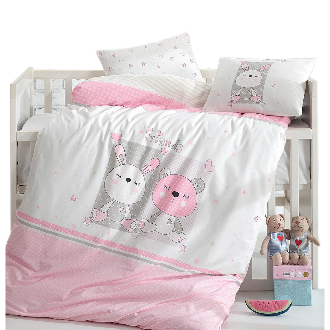 Lenjerie de pat bebe 8 piese bumbac 100% Baby Girl - Alb/Roz - eMAG.ro