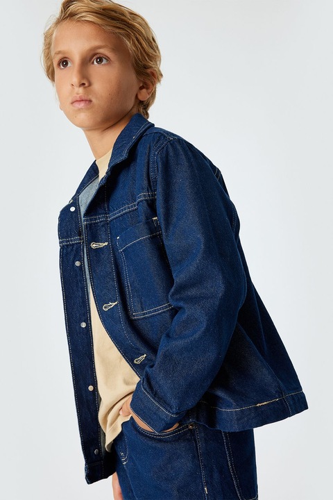 KOTON, Jacheta din denim cu cusaturi contrastante, Bleumarin