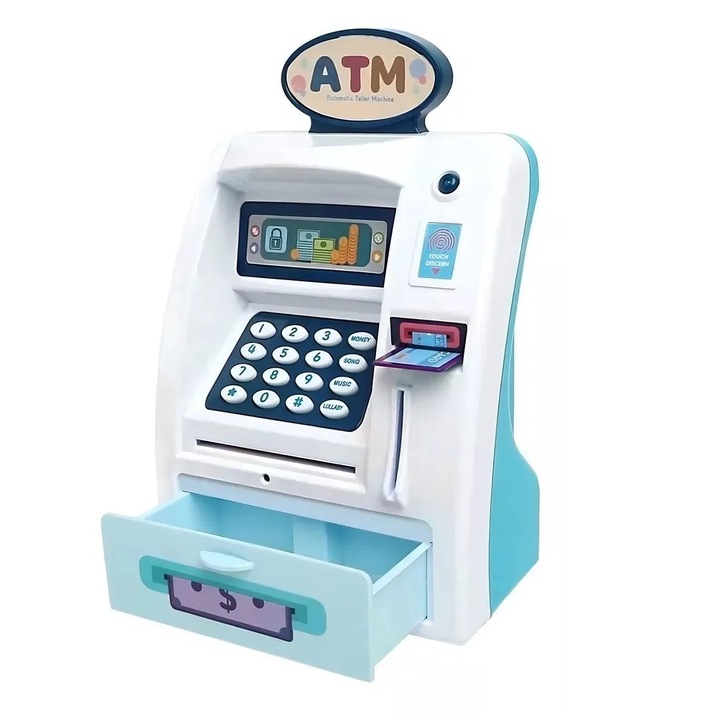 Pusculita tip bancomat cu functii reale si sunete - Retragere si depunere, Albastru