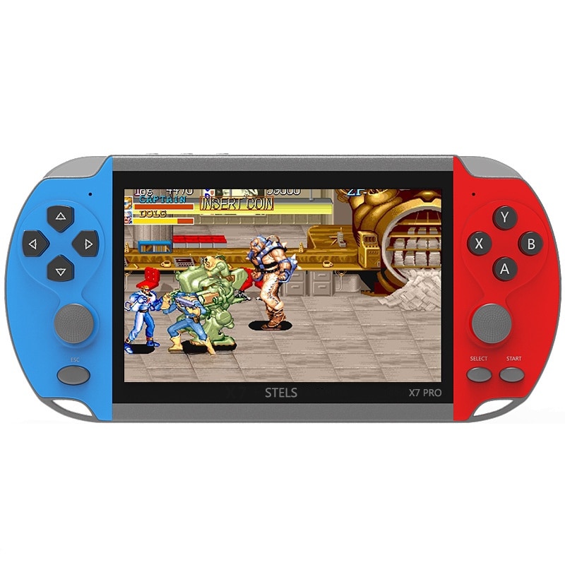 Consola jocuri STELS X7 Pro, ecran color de 4,3 inchi, HDMI, 21.000 de jocuri, albastru/rosu