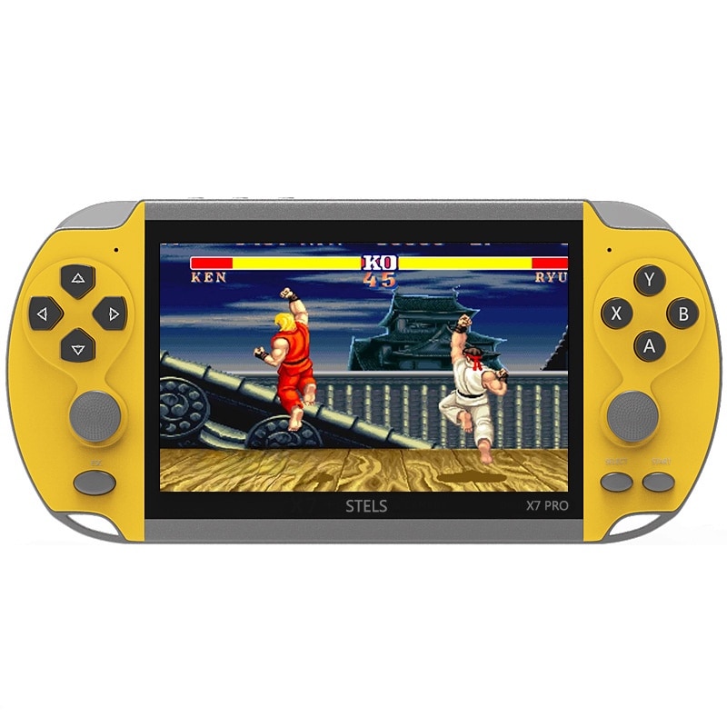 Consola jocuri STELS X7 Pro, ecran color de 4,3 inchi, HDMI, 21.000 de jocuri, galben