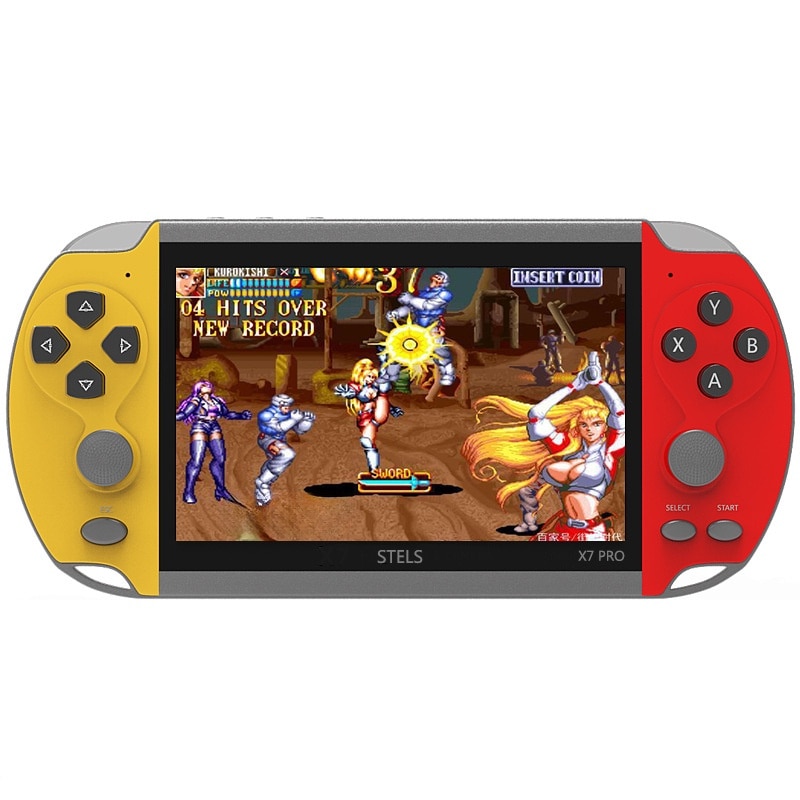 Consola jocuri STELS X7 Pro, ecran color de 4,3 inchi, HDMI, 21.000 de jocuri, galben/rosu