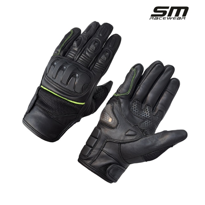 Manusi moto Blade Air, piele naturala, Negru-Neon, XL