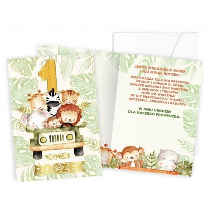 Felicitare B5 Kukartka, 1 an, decorata cu detalii metalizate, 16,6x23,4cm, set cu envelopa