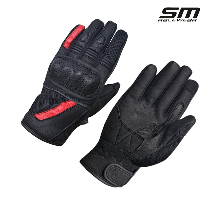 Manusi moto Airflow, piele naturala, Negru-Rosu, L