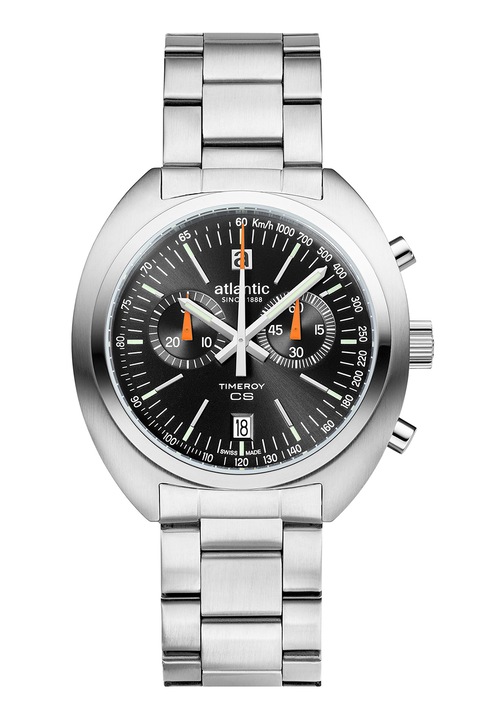 Atlantic, Часовник от неръждаема стомана с хронограф, Сребрист, Черен