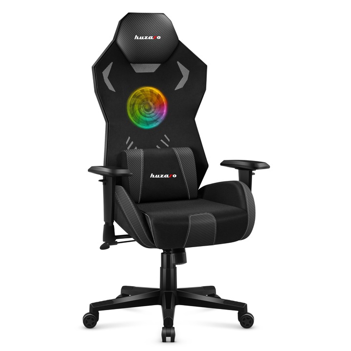 Scaun de gaming Huzaro Combat 7.6 RGB, Iluminare LED RGB si ventilator incorporat, Negru