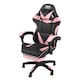 Scaun Gaming Profesional JRH, King Size, Cadru Otel, Piele Sintetica, 130 kg, perna lombara - Negru/roz