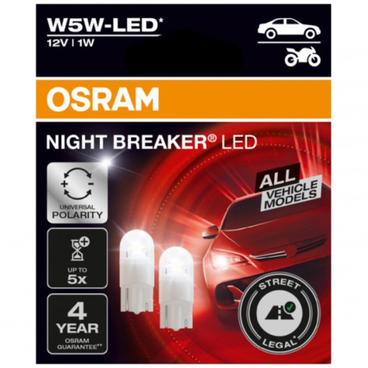 LED крушка Osram Smart Night Breaker LED W5W, 1 W, 12 V, Блистер, 2 бр.