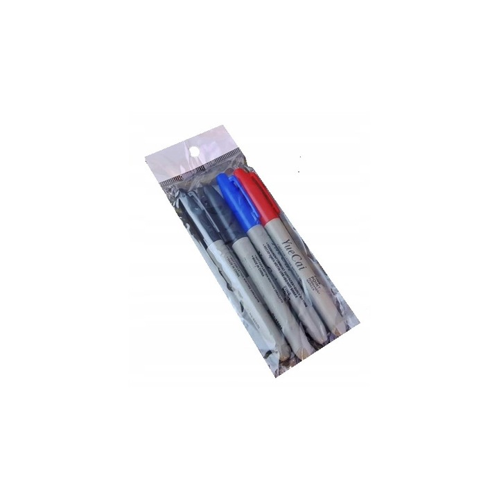 Marker készlet, Ringed, vízálló, gyorsan száradó, tartós, 14 cm, fekete/kék/piros, 4 darab