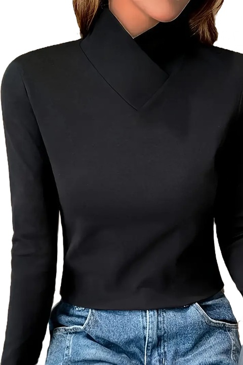 Bluza office, eleganta, cu guler petrecut, Negru