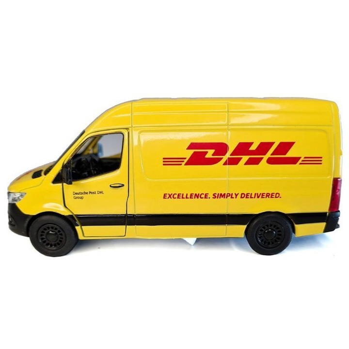 Mercedes-Benz Sprinter modellautó, fém és műanyag, nyitott ajtókkal, 12,5x4,5x5,5 cm