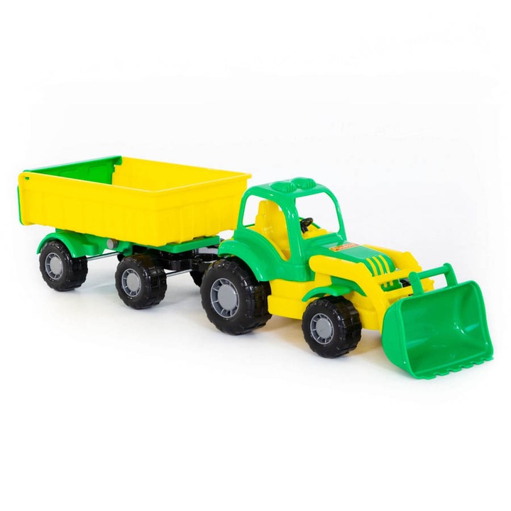 Játék traktor pótkocsival, Műanyag, Zöld, 3 év+