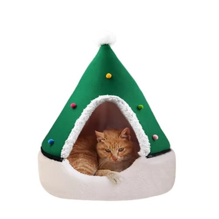 Кулкус за котки и кучета, Коледна тема, зелен, размер М