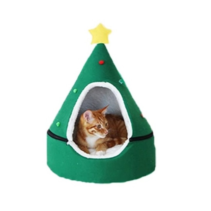 Легло за котки и кучета, Коледна тема, зелен със звезда, размер L