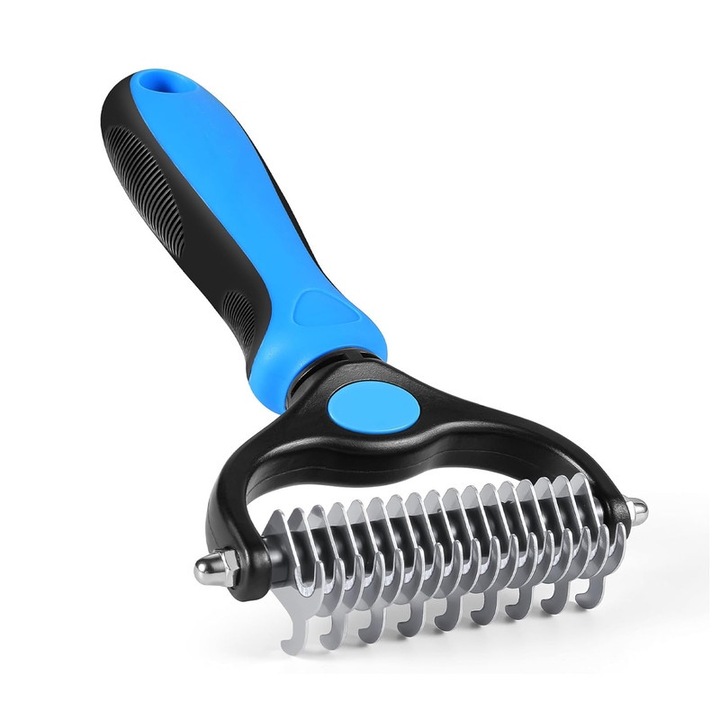 Perie si pieptene pentru ingrijirea cainilor si pisicilor, 2 in 1, 9x17 dinti, metal, design prietenos cu pielea, pentru blana lunga
