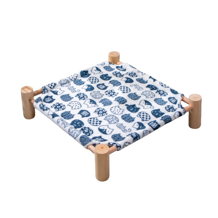 Culcus pentru pisici din lemn, calduros, suport stabil, design anti-umiditate, 40x40x9cm