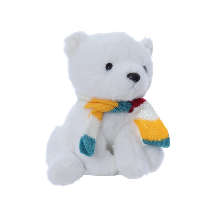 Jucarie de plus ursulet polar cu fular, dimensiune 20 cm, REC2992
