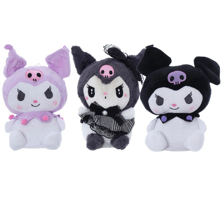 Set 3 jucarii de plus pisica Kuromi, dimensiune 25 cm, REC2999