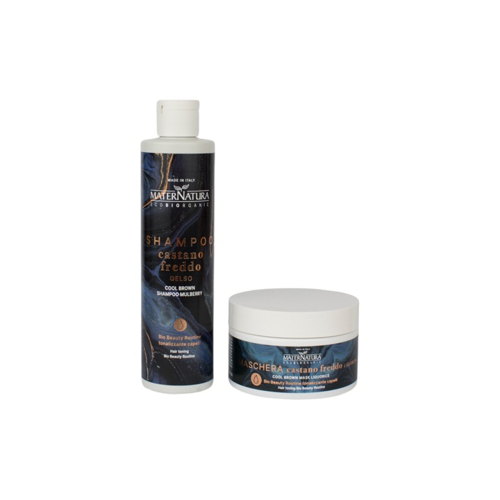 Set 2 produse de par 450ml nuantatoare cool brown, Maternatura, eco-bio, sampon 250ml si masca de par 200ml