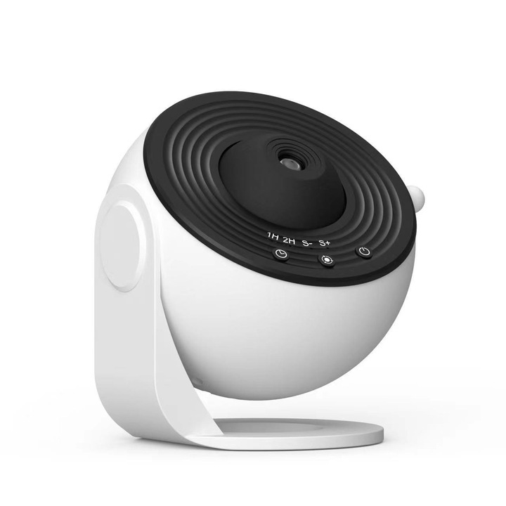 Lampa Tip Proiector Galaxie, Cyrax, pentru Dormitor, Tematica Cer Instelat, Model Glob, HD, Rotire 360 de Grade, 13 Imagini, Incarcare USB, 5 W, 11.2x10.8x10.9 cm, Alb Negru