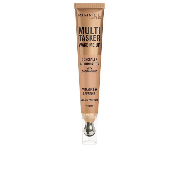 Könnyű textúrájú tökéletlenség-korrektor, Rimmel London MultiTasker Wake Me Up, homok, 20 ml