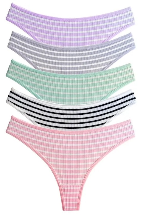 5 pár tanga bugyi készlet, kamion, pamut, Cottonhill, női, csíkos, többszínű, S