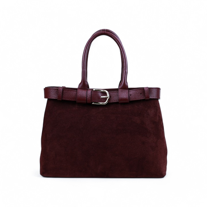 Női kézitáska, Moranti, szarvasbőr, barna, 3 zsebes, kompakt méret