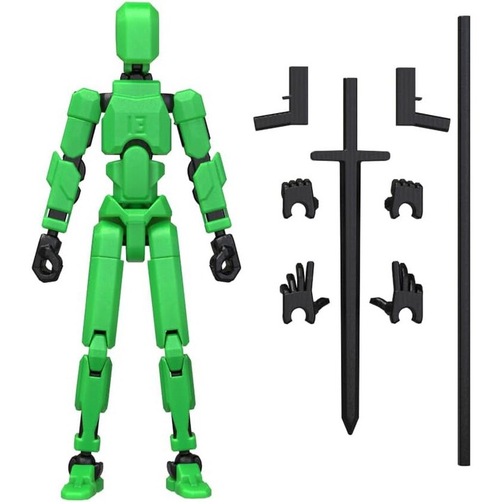 Робот с шарнирна фигура T13, 14 см, 3D отпечатан, напълно сглобен, OUYLAF, зелен