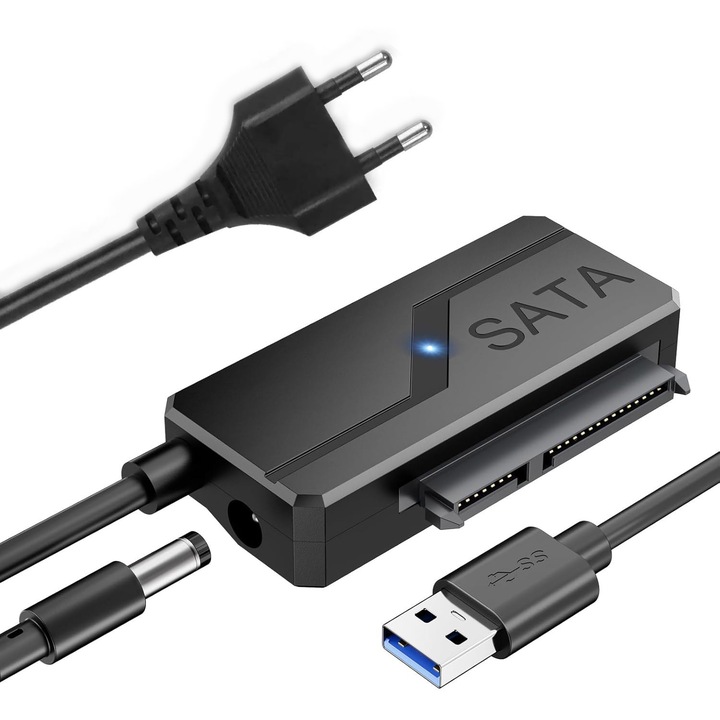 Adaptor USB 3.0 la SATA, pentru HDD/SSD 2.5/3.5 inch, cu 12V sursa de alimentare, plug and play, viteza de pana la 5 Gbps, OUYLAF, Negru