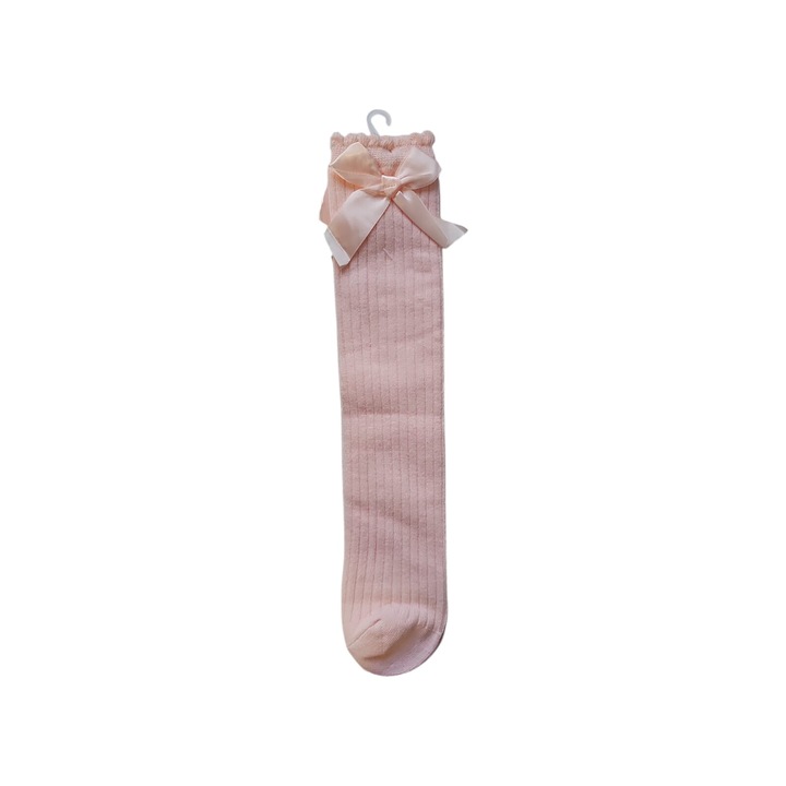 Sosete lungi cu fundita, fete, bumbac, Roz, marime unica, 37 cm