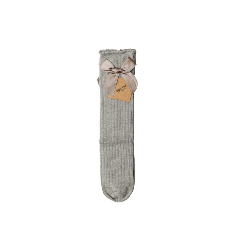Sosete lungi cu fundita, fete, bumbac, Gri, marime unica, 37 cm