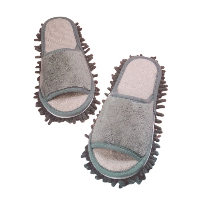 Papuci de casa tip mop, AONYIYI, Bumbac, Gri, 43-44EU