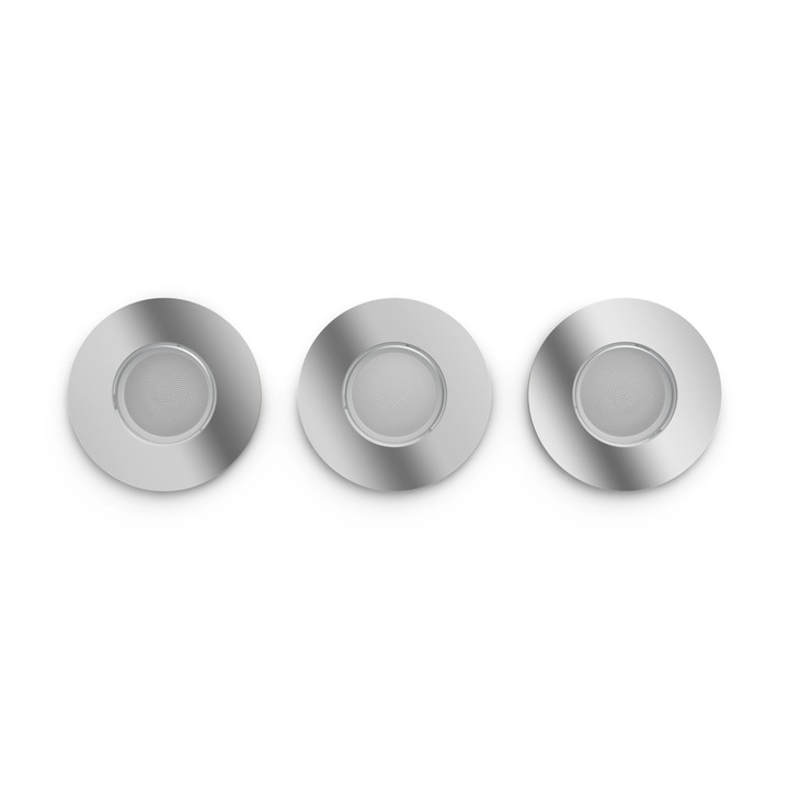 Комплект 3 RGBW LED спота за вграждане за баня Philips Hue Xamento, Bluetooth, Zigbee, GU10 4.2W, 1200 lm, Бяла и цветна светлина, IP44, Chrome, Енергиен клас E