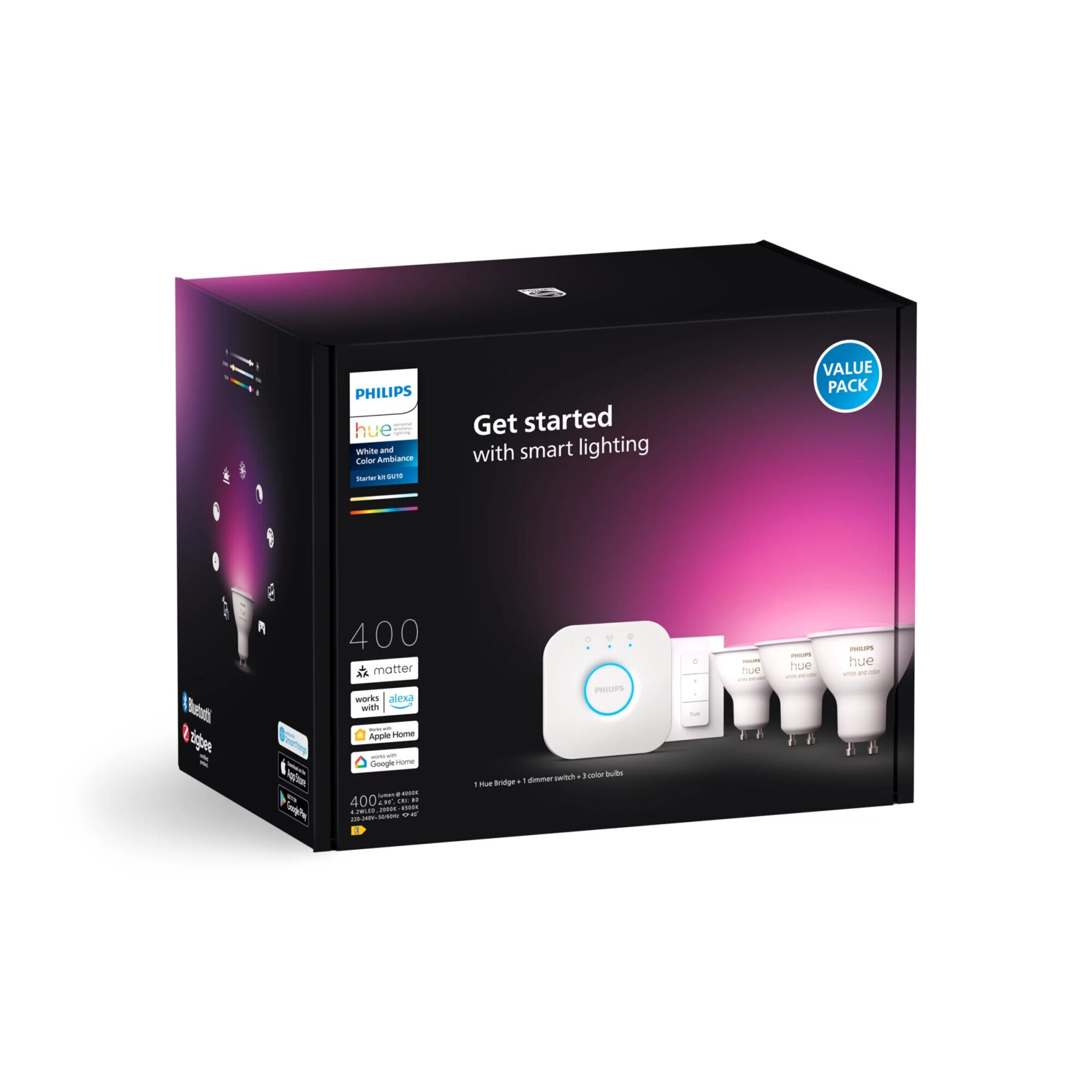 Pachet Starter kit 3 becuri LED RGB inteligente Philips Hue