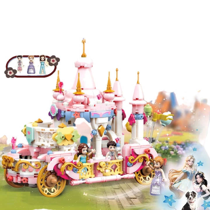 Set de constructie CHIRASO, Castel Plutitor, include 3 personaje printese si print, 721 piese, multicolor