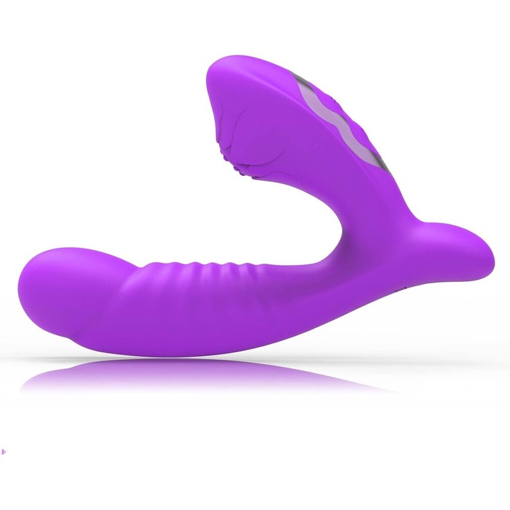 OEM 2 az 1-ben vibrátor kettős stimulációhoz, lila, 18x3,56 cm, szilikon, vízálló, 10 vibrációs mód