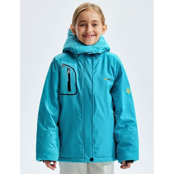 Geaca de Ski pentru Copii, GEMYSE, Impermeabila, Cu gluga, Calduroasa, Captusita cu Fleece polar, Rezistenta la vant, Perfecta pentru iarna, ski, snowboard, snowmobile, Marimea M 128 - 134, Albastru deschis