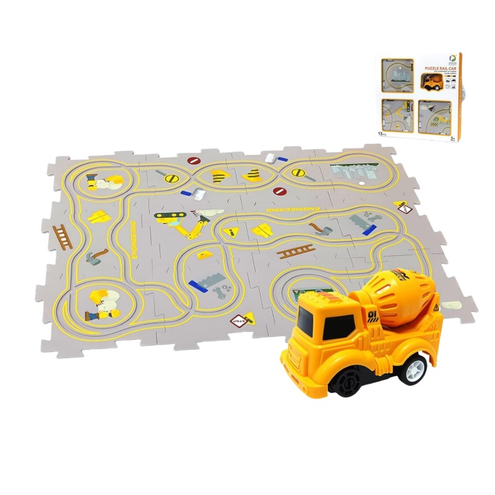 Puzzle Racer autópálya szett gyerekeknek, QIAN CHOICE, Montessori puzzle autós oktatójátékkészlet, projekttéma, szürke szín