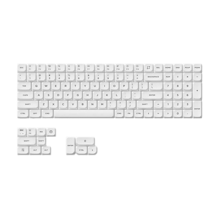 Комплект за механични клавиатури NuPhy WoB & BoW nSA Profile Double-shot PBT Keycaps, нисък профил, 113 клавиша, бял