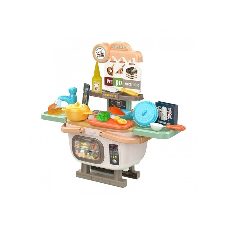 Bucatarie 2 in 1 AliBibi® pentru copii cu vesela, alimente si chiuveta