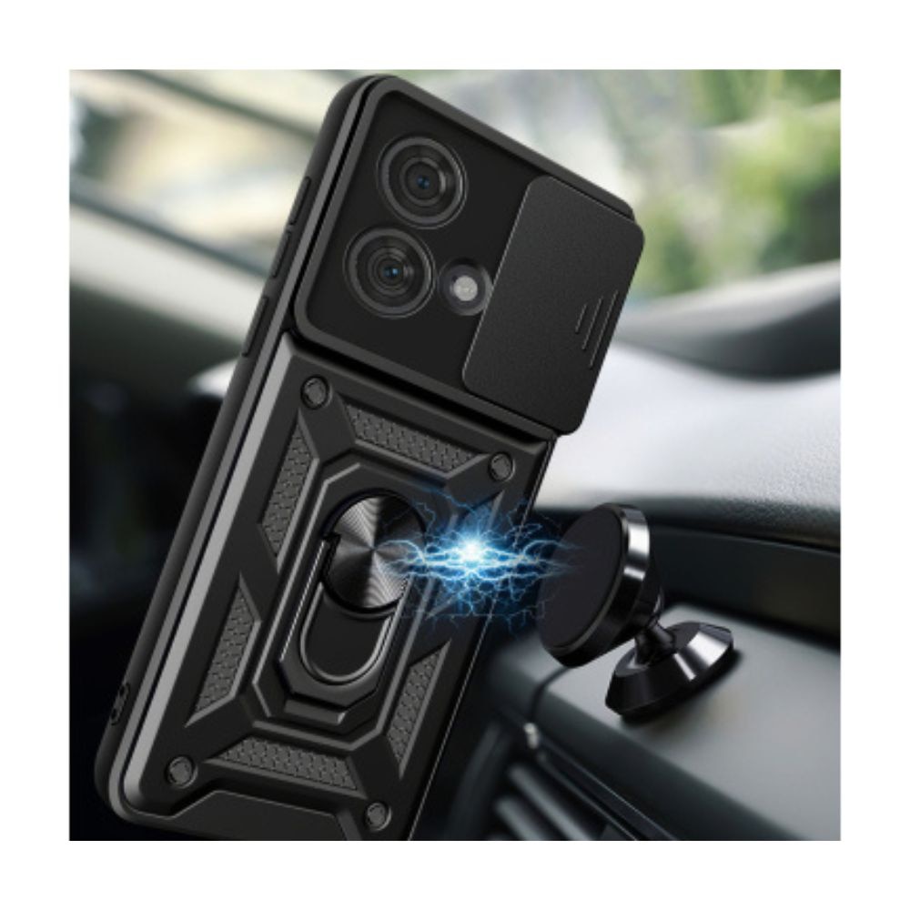 Husa Cam Shield Magnet Stand G-Tech, compatibila cu Apple iPhone 16e/17e, Antisoc Defender, Magnet suport auto incorporat, Functie stand, Policarbonat, Negru