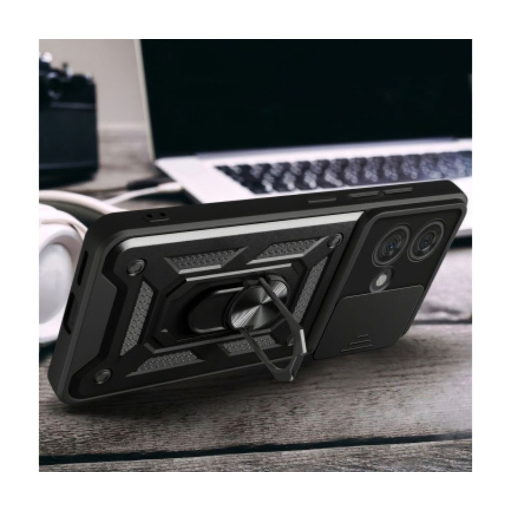 Husa Cam Shield Magnet Stand G-Tech, compatibila cu Apple iPhone 16e/17e, Antisoc Defender, Magnet suport auto incorporat, Functie stand, Policarbonat, Negru