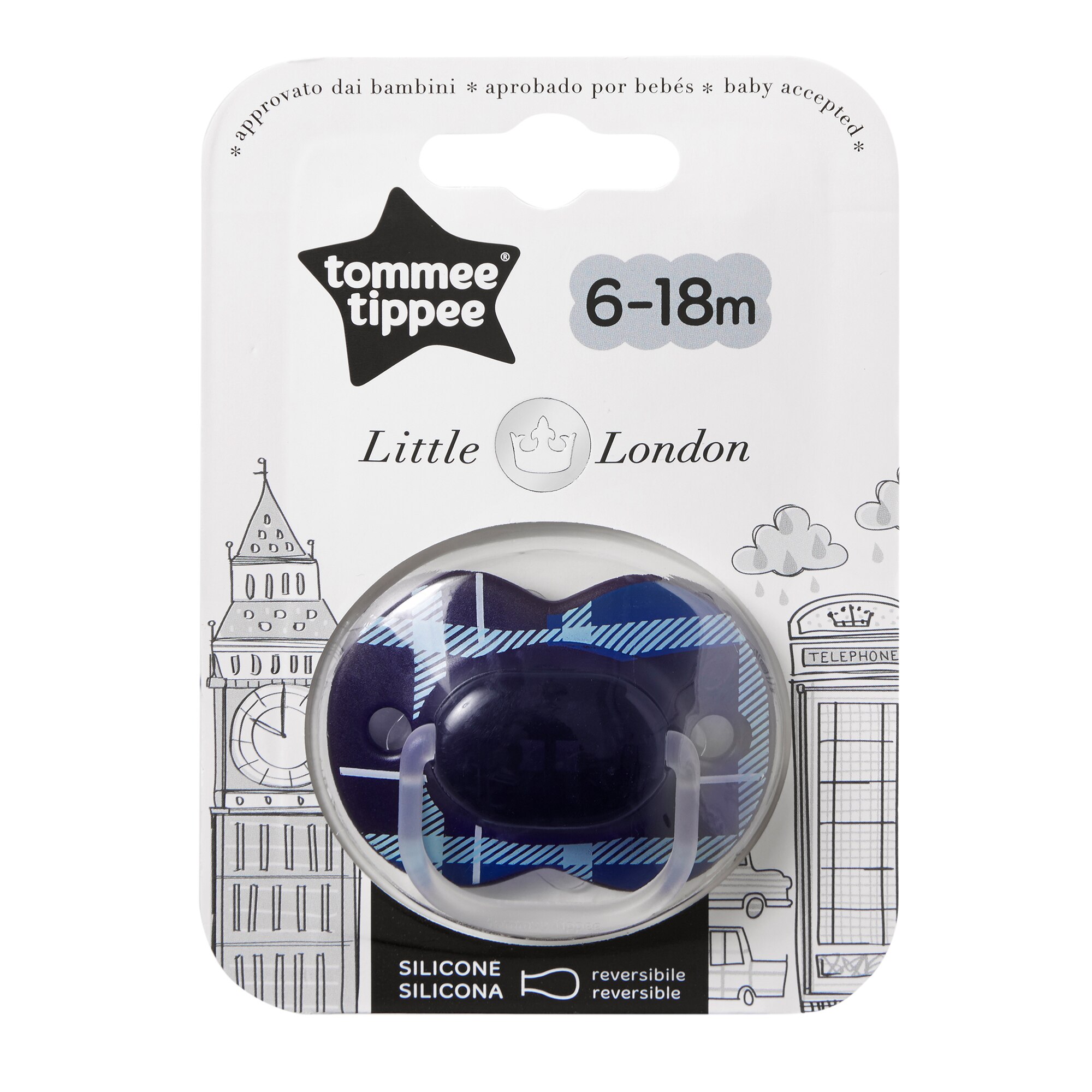 Suzeta ortodontica Tommee Tippee Little London, 1buc, 6-18 luni, Baieti