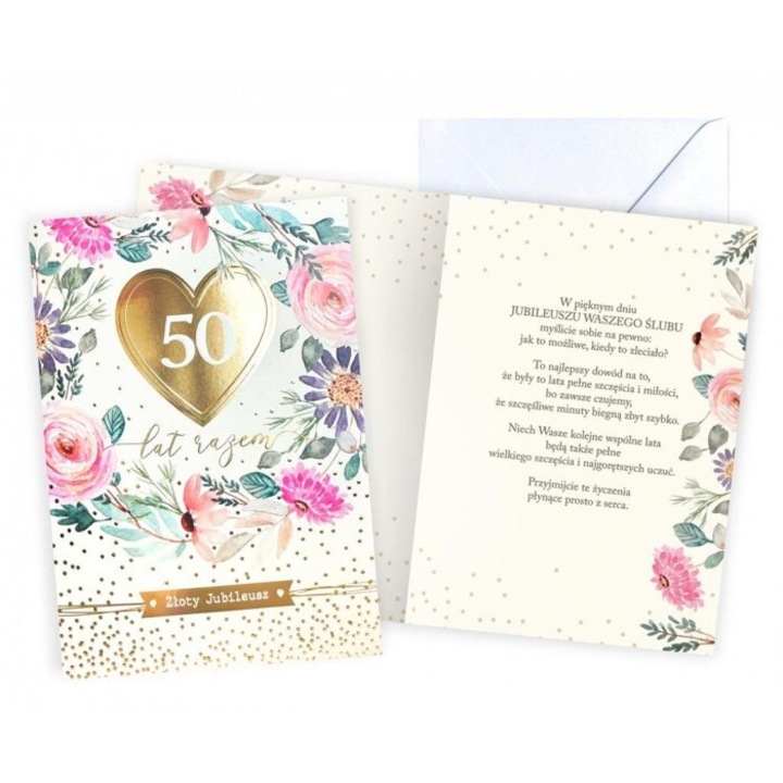 Karnet aniversare 50, Kukartka, format 150x207 mm, coperta folie, cu text de urari