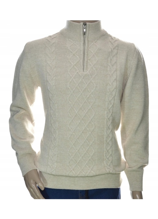 Férfi pulóver cipzárral, gyapjú, elegáns, bézs, XL INTL