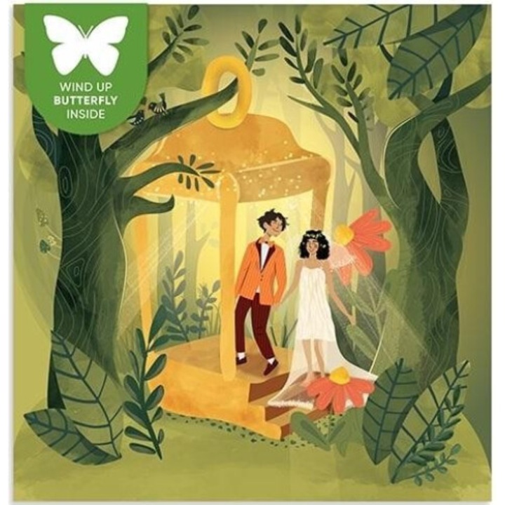 Felicitare patrata cu fluturas zburator, Cozywood, 15x15cm, folie