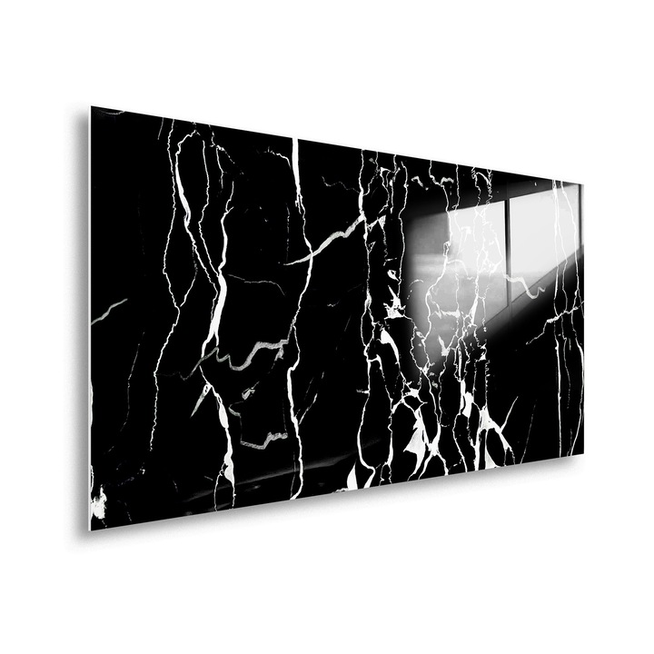 Set 12 panouri de perete Stick-on, 30 x 60 cm, DecoMeister®, Model Marmura alba si neagra, PD003-012