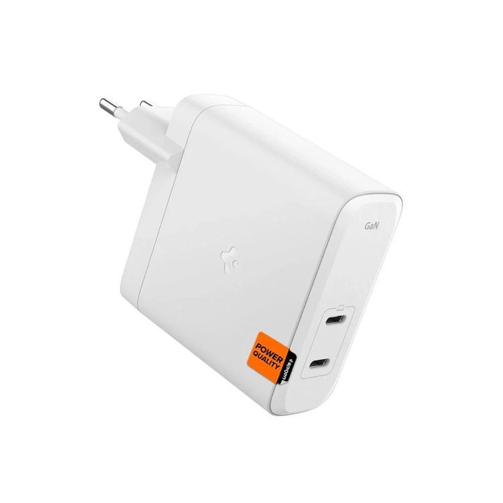 Spigen hálózati töltő, Arcstation Pro, GaN-1402, 2xUSB-C, 140W, Fehér