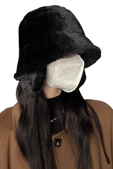 Caciula dama, model tip palarie cu acoperitori pentru urechi si prindere reglabila sub barbie, tematica cool and cute, marime universala, neagra, EFAYN